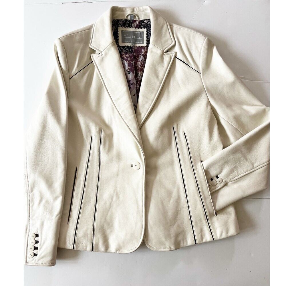 Juliet Michelle Lamb Leather Jacket Women Sz 2XL-XL Cream 80’s Y2K Button